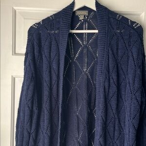 Style&Co Navy Open-Front Knit Pointelle Cardigan